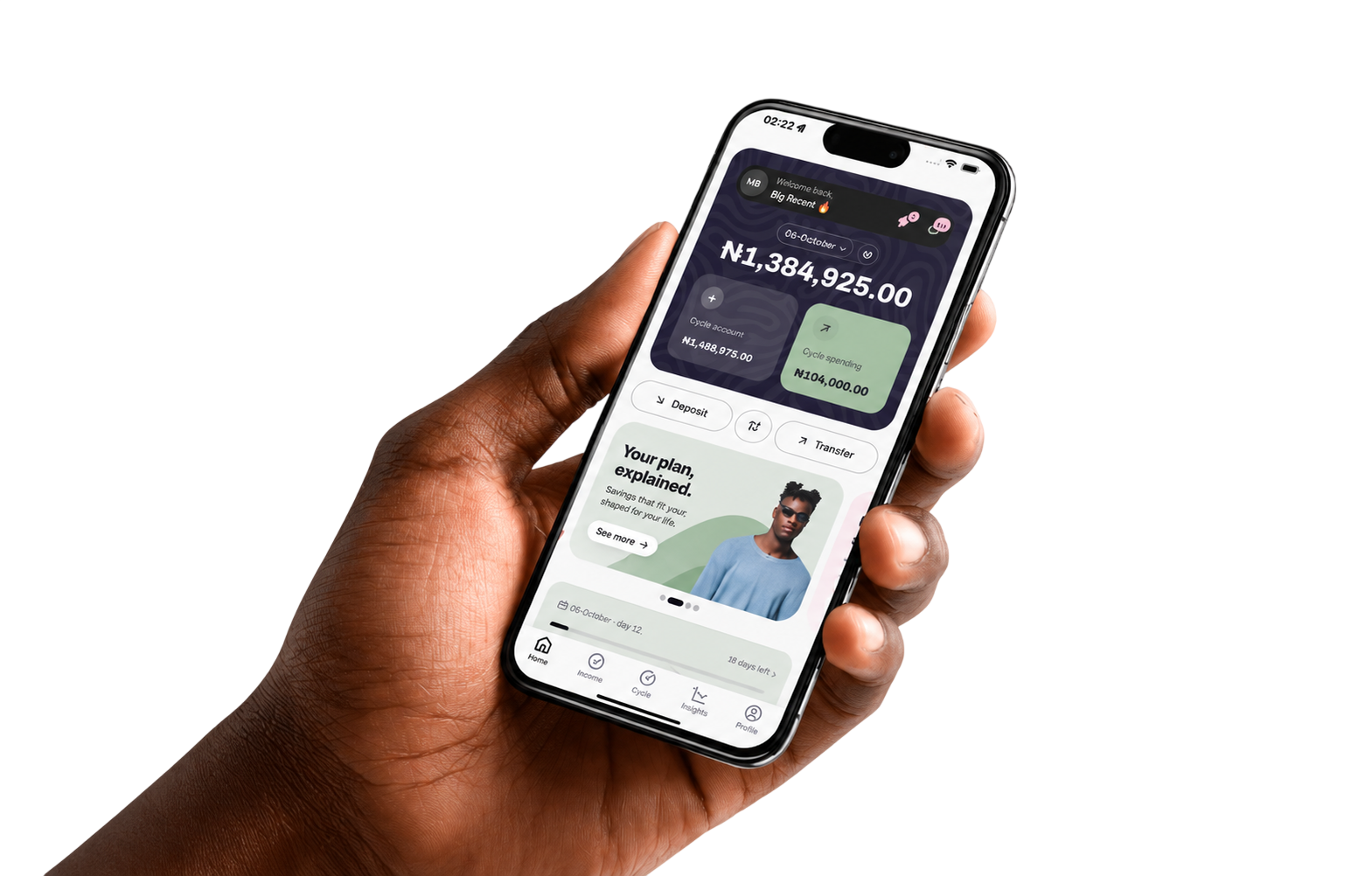 A hand holding a phone with the Muulr budget app